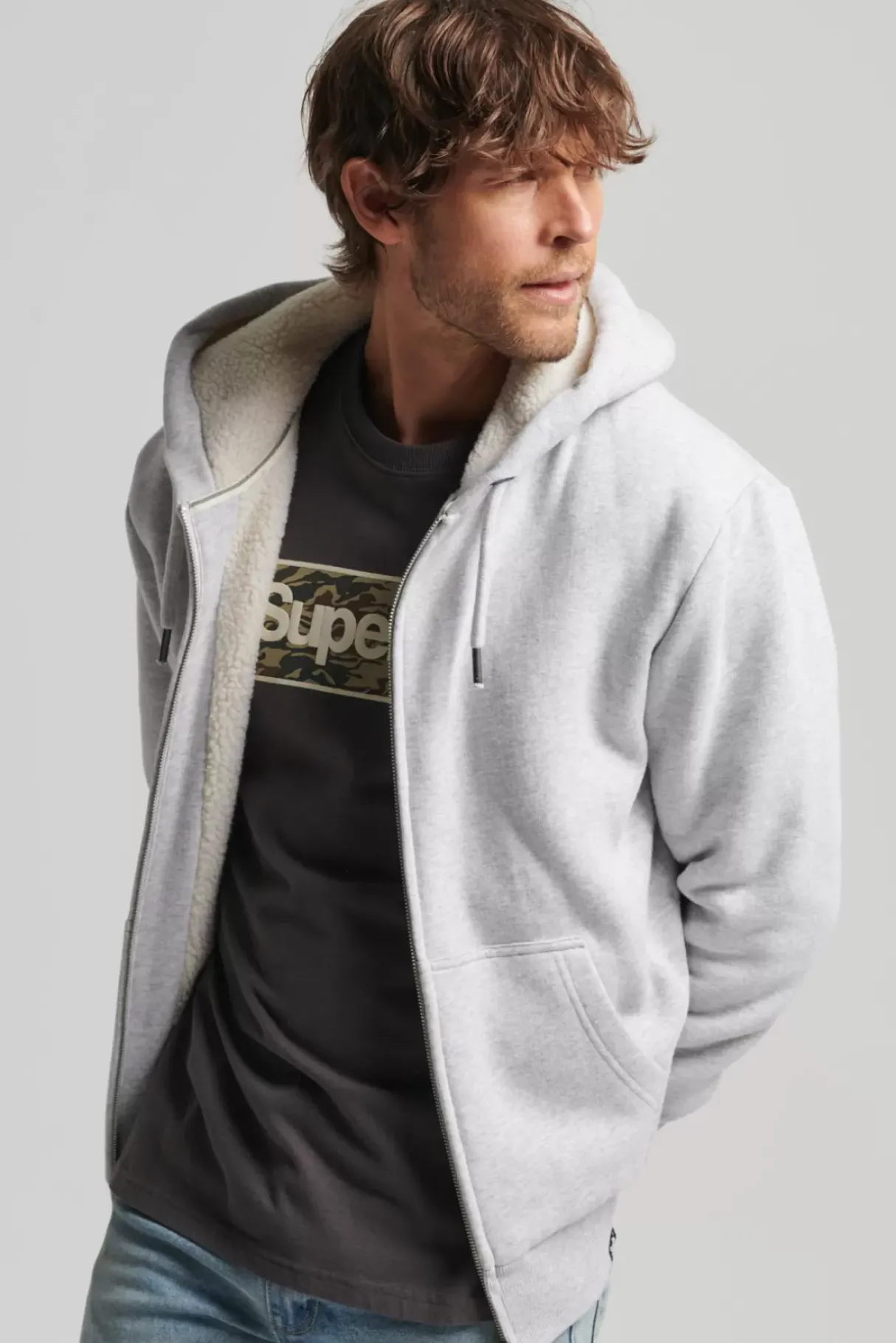 Men Superdry Hoodies>Borg Lined Zip Hood